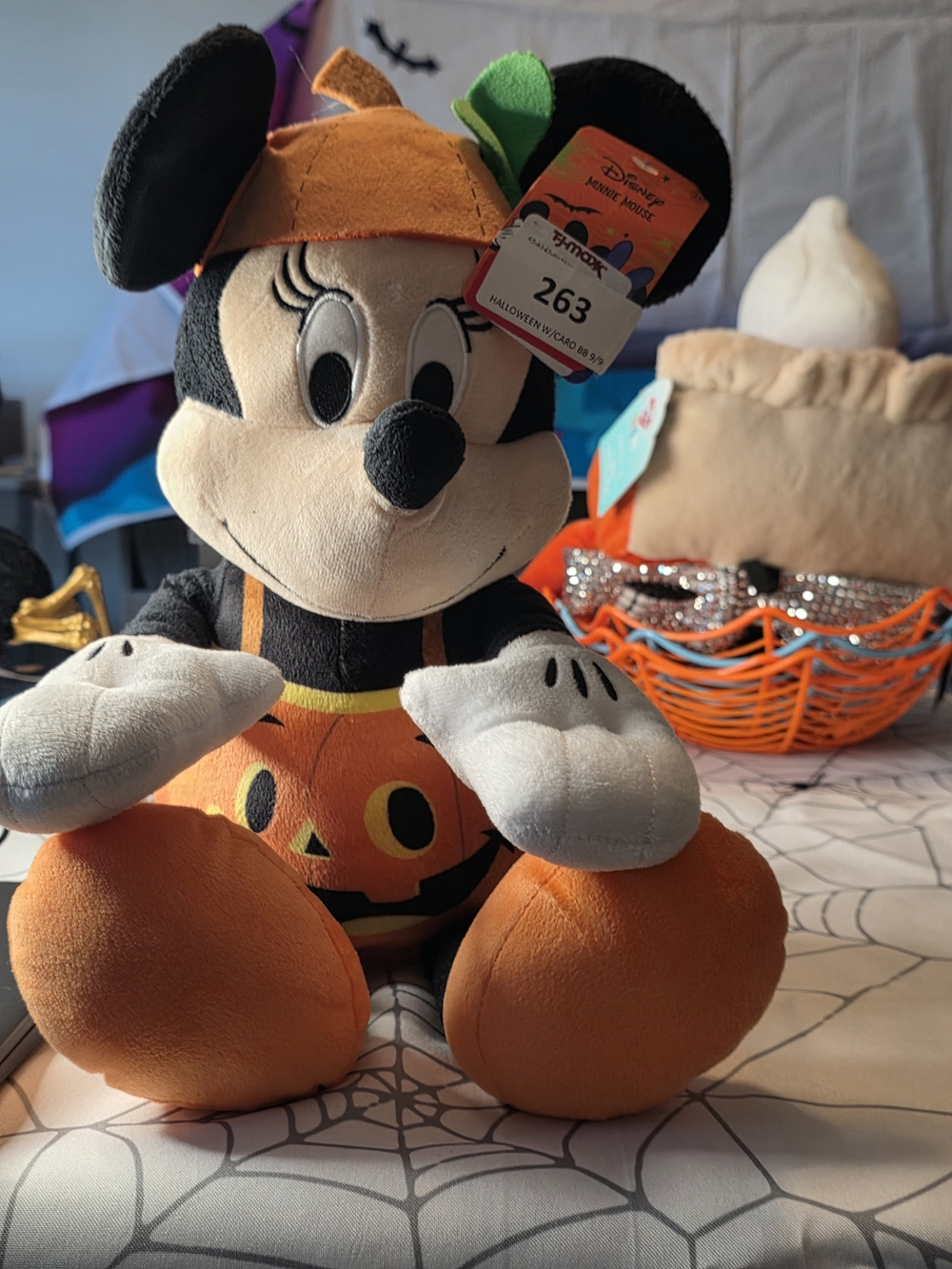 Disney Minnie Mouse Pumpkin Plushy- Orange, Black & Green